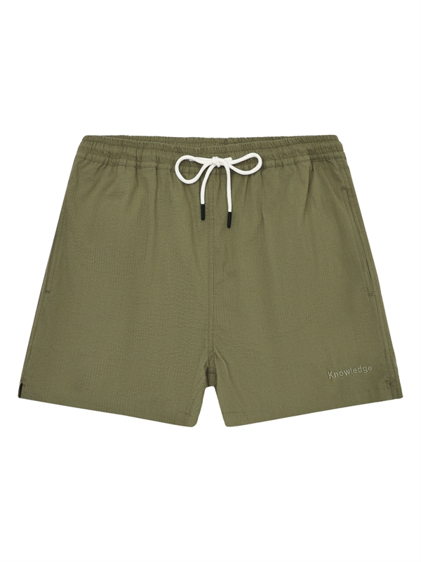 KnowledgeCotton Apparel Mens Mid-thigh Seersucker Swimshorts - Burned Olive